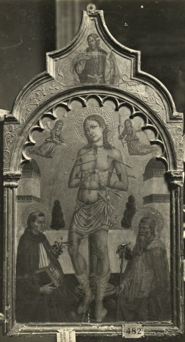 Anonimo — Francesco di Gentile da Fabriano - sec. XV - San Sebastiano tra san Domenico e sant'Antonio Abate; San Giovanni Battista — insieme